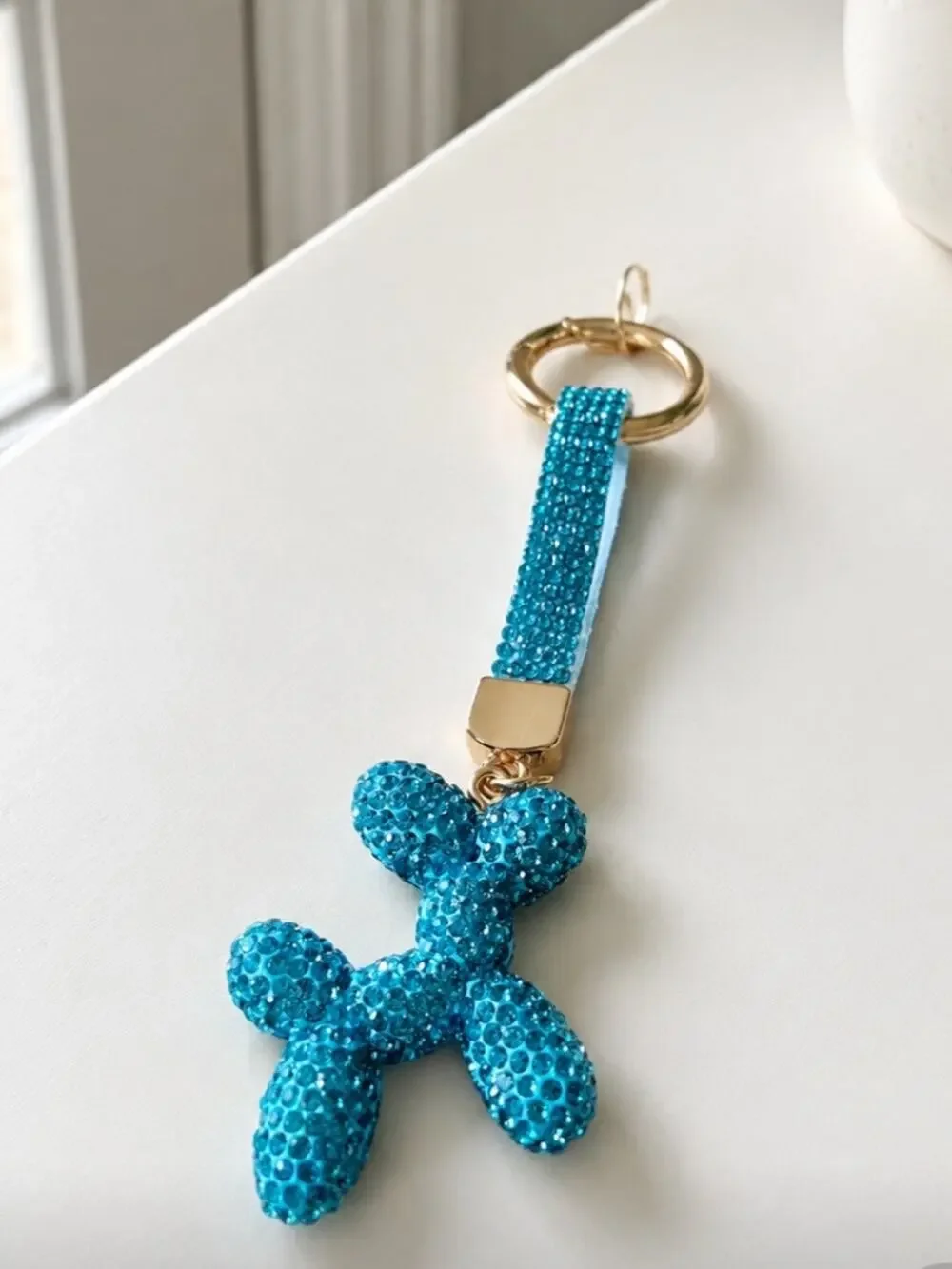 Rhinestone Blue Balloon Dog Bag Charm New